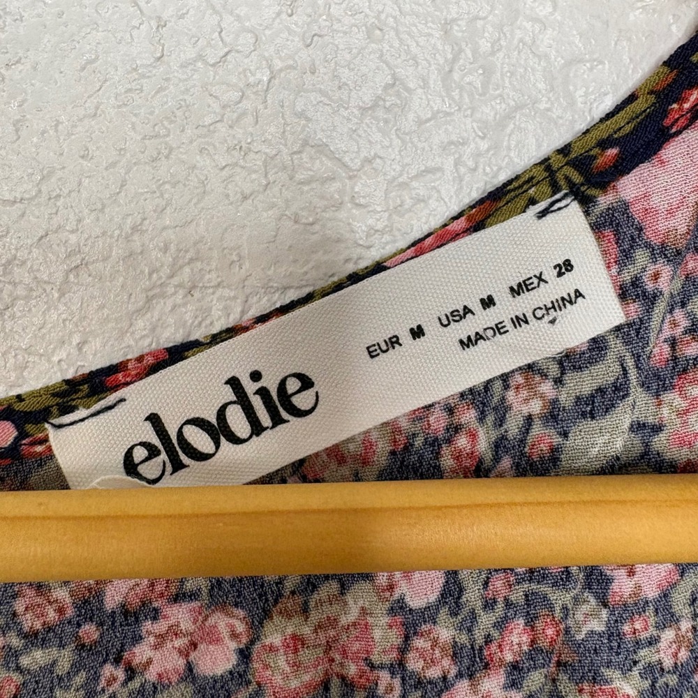Elodie Women Floral V-Neck Mini Dress Navy Pink Boho Ruffle Hem Size M - Picture 4 of 7